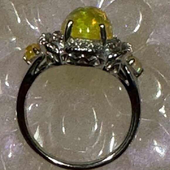 NWOB 925 Sterling Silver Opal and Diamond Ring Size 7 1/4 Signed JS - Picture 3 of 7